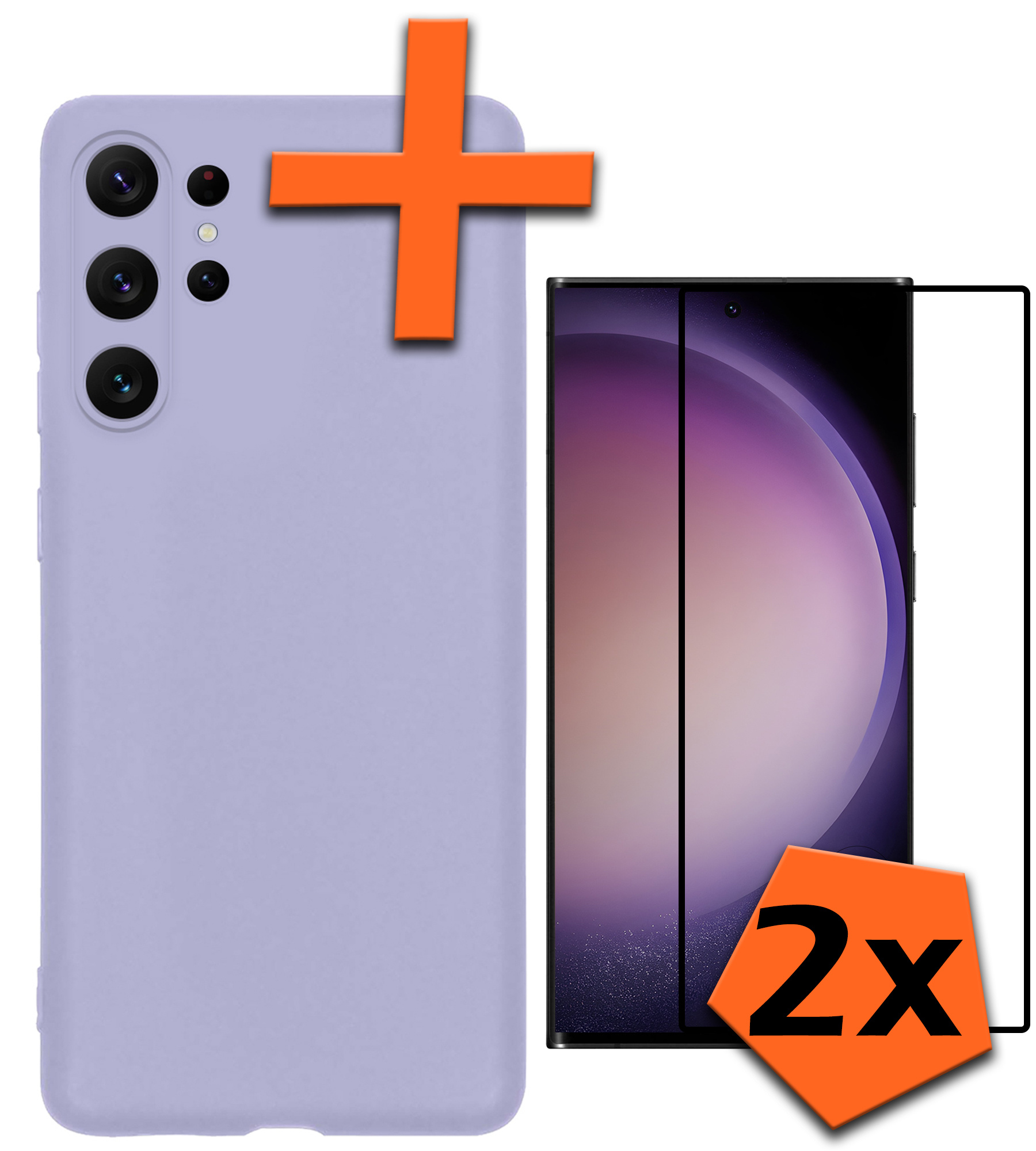 Nomfy Hoesje Geschikt voor Samsung S23 Ultra Hoesje Siliconen Cover Case Met 2x Screenprotector - Hoes Geschikt voor Samsung Galaxy S23 Ultra Hoes Back Case - Lila