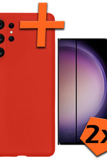 Nomfy Hoesje Geschikt voor Samsung S23 Ultra Hoesje Siliconen Cover Case Met 2x Screenprotector - Hoes Geschikt voor Samsung Galaxy S23 Ultra Hoes Back Case - Rood