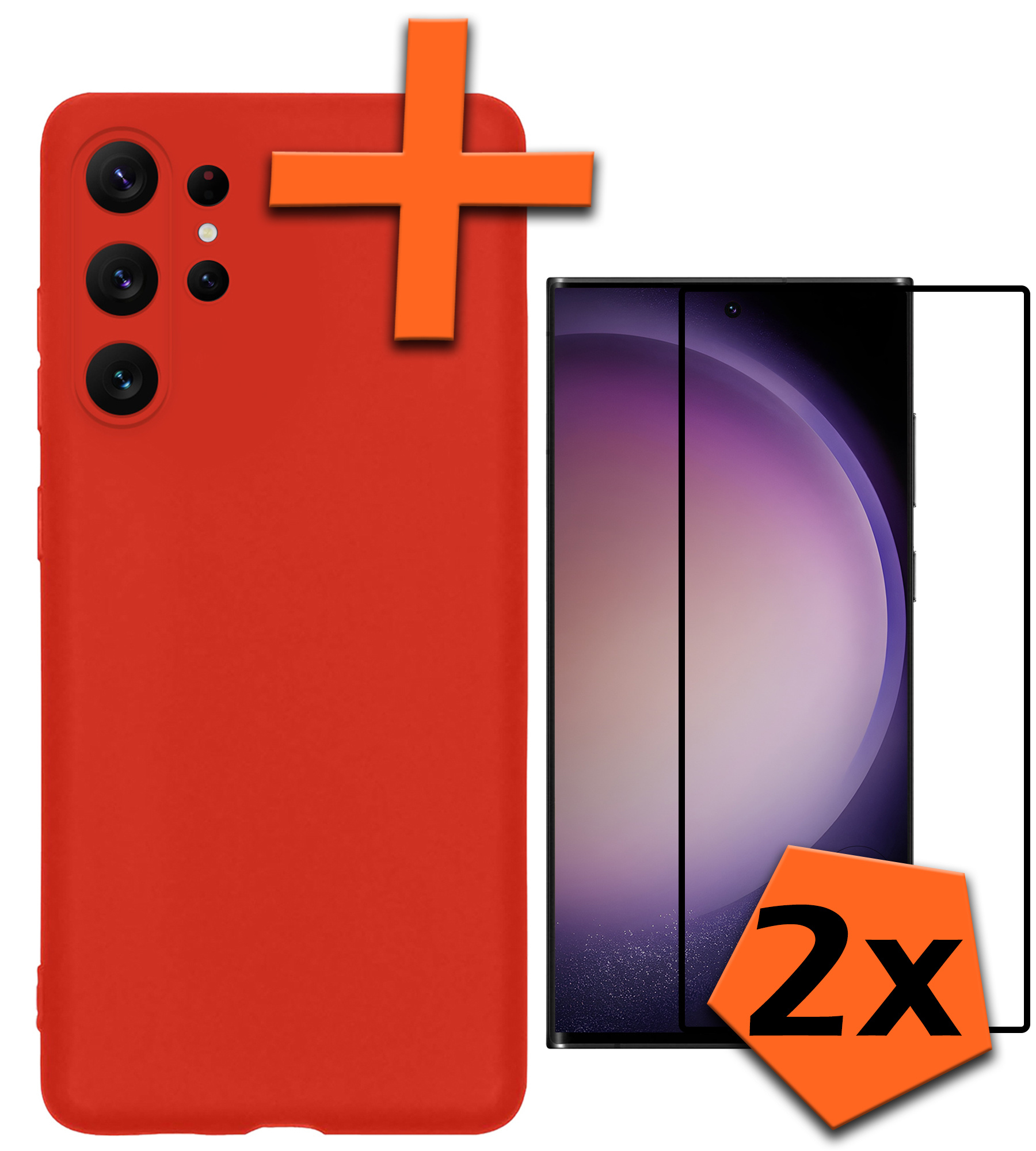 Nomfy Hoesje Geschikt voor Samsung S23 Ultra Hoesje Siliconen Cover Case Met 2x Screenprotector - Hoes Geschikt voor Samsung Galaxy S23 Ultra Hoes Back Case - Rood