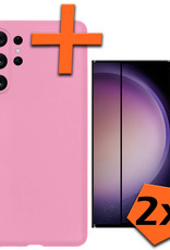 Nomfy Hoesje Geschikt voor Samsung S23 Ultra Hoesje Siliconen Cover Case Met 2x Screenprotector - Hoes Geschikt voor Samsung Galaxy S23 Ultra Hoes Back Case - Lichtroze