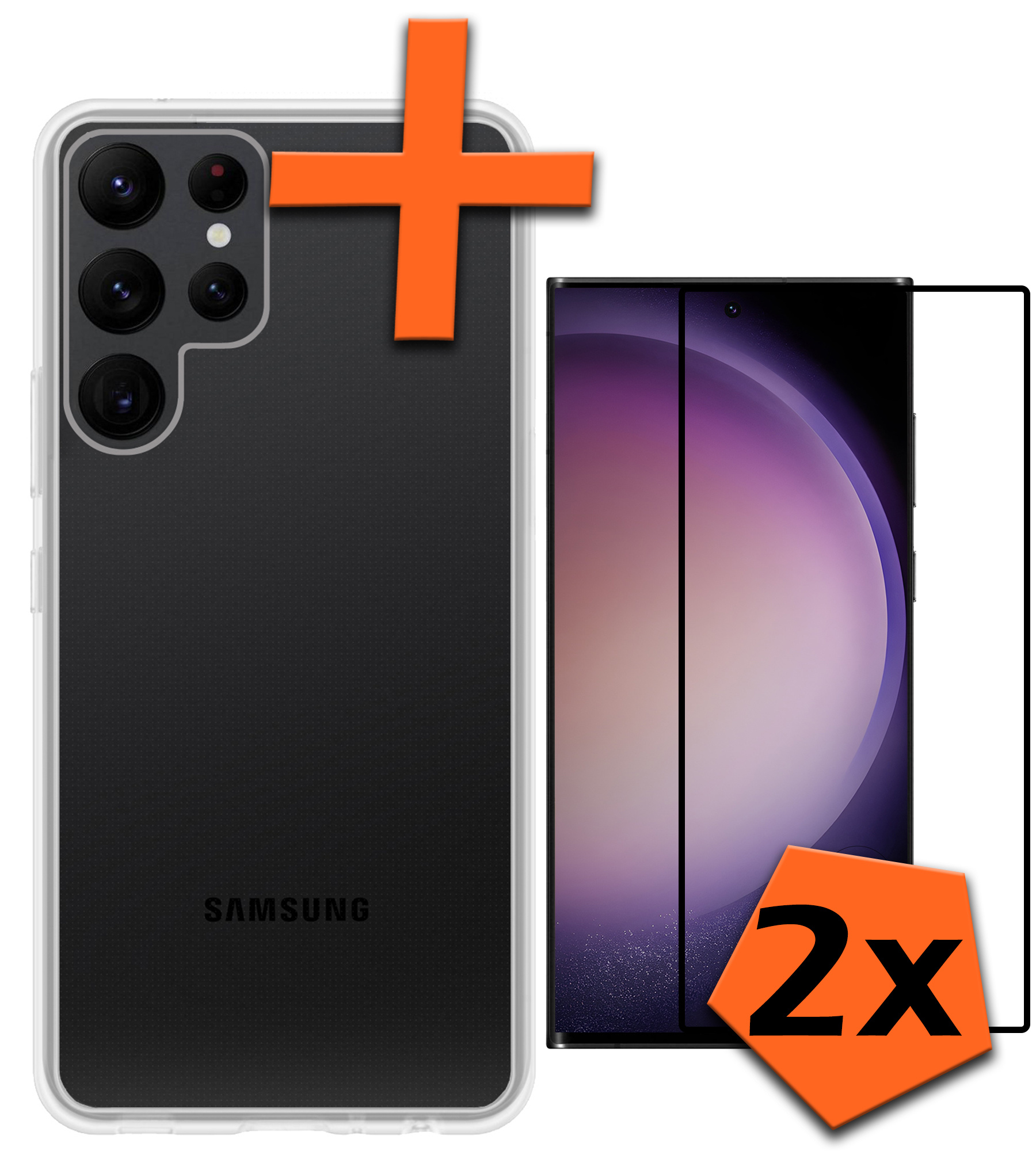 Nomfy Hoesje Geschikt voor Samsung S23 Ultra Hoesje Siliconen Cover Case Met 2x Screenprotector - Hoes Geschikt voor Samsung Galaxy S23 Ultra Hoes Back Case - Transparant