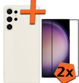 Nomfy Nomfy Samsung Galaxy S23 Ultra Hoesje Siliconen Met 2x Screenprotector - Wit