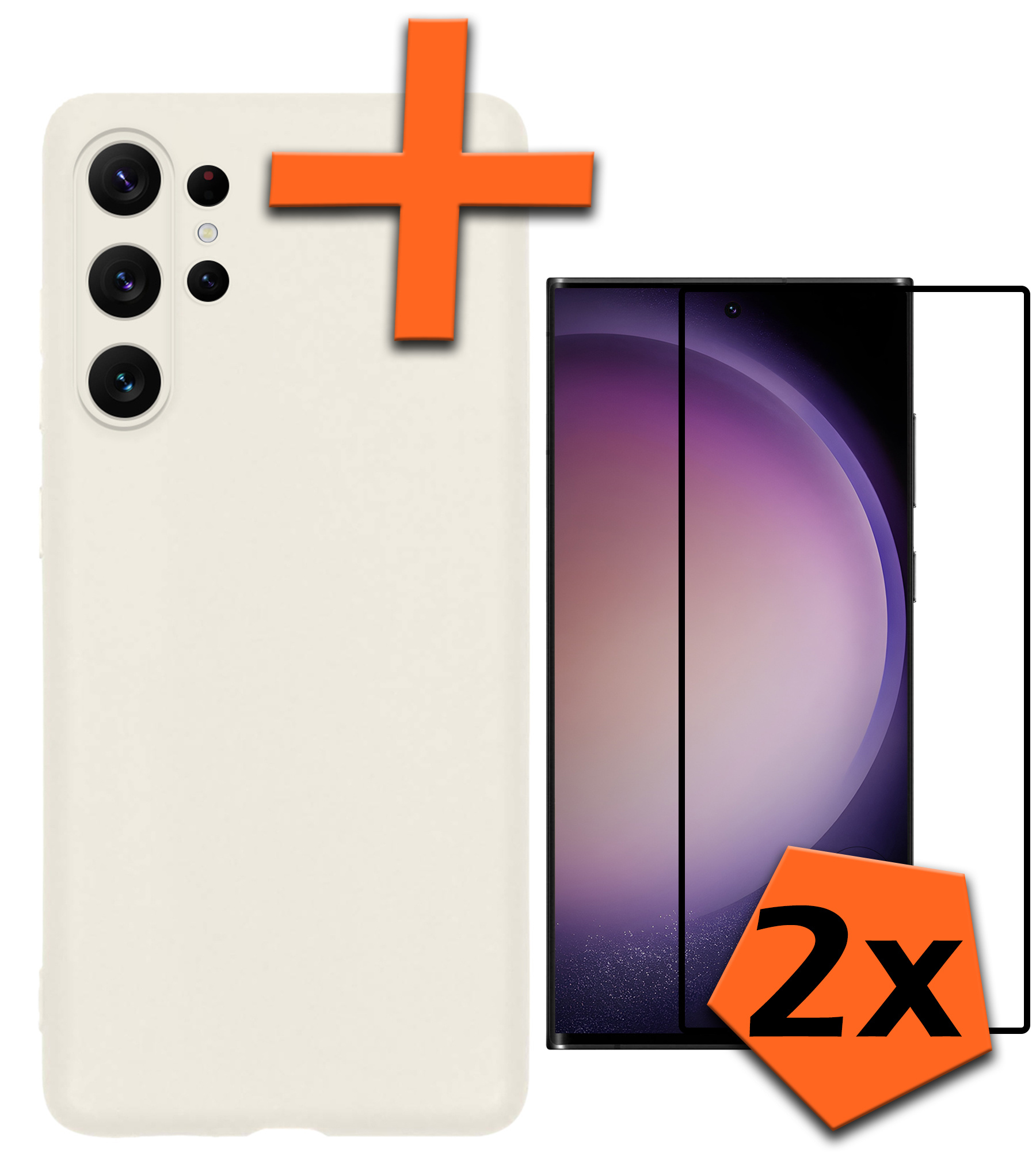 Nomfy Hoesje Geschikt voor Samsung S23 Ultra Hoesje Siliconen Cover Case Met 2x Screenprotector - Hoes Geschikt voor Samsung Galaxy S23 Ultra Hoes Back Case - Wit
