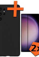 Nomfy Hoesje Geschikt voor Samsung S23 Ultra Hoesje Siliconen Cover Case Met 2x Screenprotector - Hoes Geschikt voor Samsung Galaxy S23 Ultra Hoes Back Case - Zwart