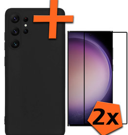 Nomfy Nomfy Samsung Galaxy S23 Ultra Hoesje Siliconen Met 2x Screenprotector - Zwart