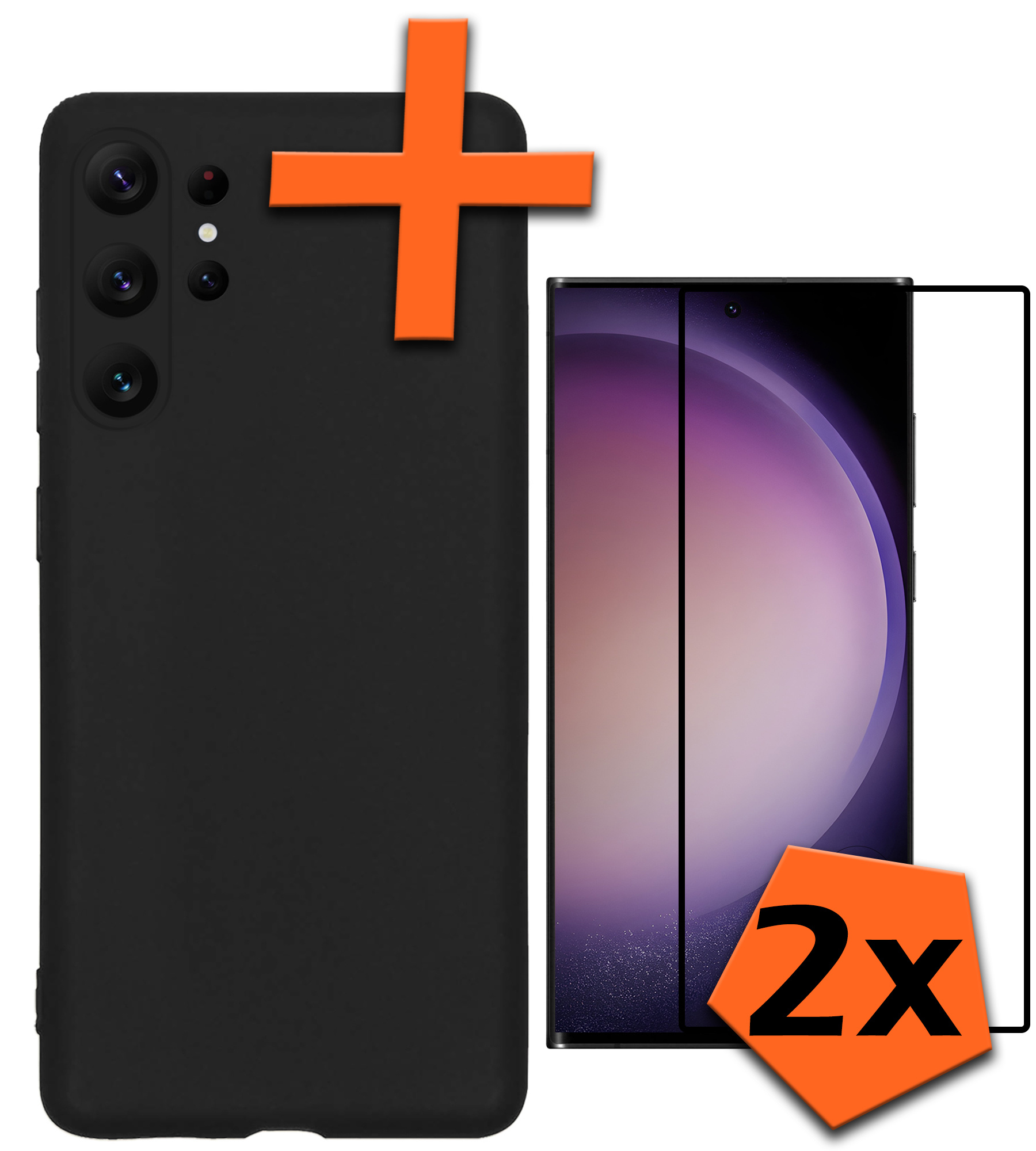 Nomfy Hoesje Geschikt voor Samsung S23 Ultra Hoesje Siliconen Cover Case Met 2x Screenprotector - Hoes Geschikt voor Samsung Galaxy S23 Ultra Hoes Back Case - Zwart