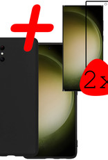 BASEY. Hoes Geschikt voor Samsung S23 Ultra Hoesje Siliconen Back Cover Case Met 2x Screenprotector - Hoesje Geschikt voor Samsung Galaxy S23 Ultra Hoes Cover Hoesje - Zwart