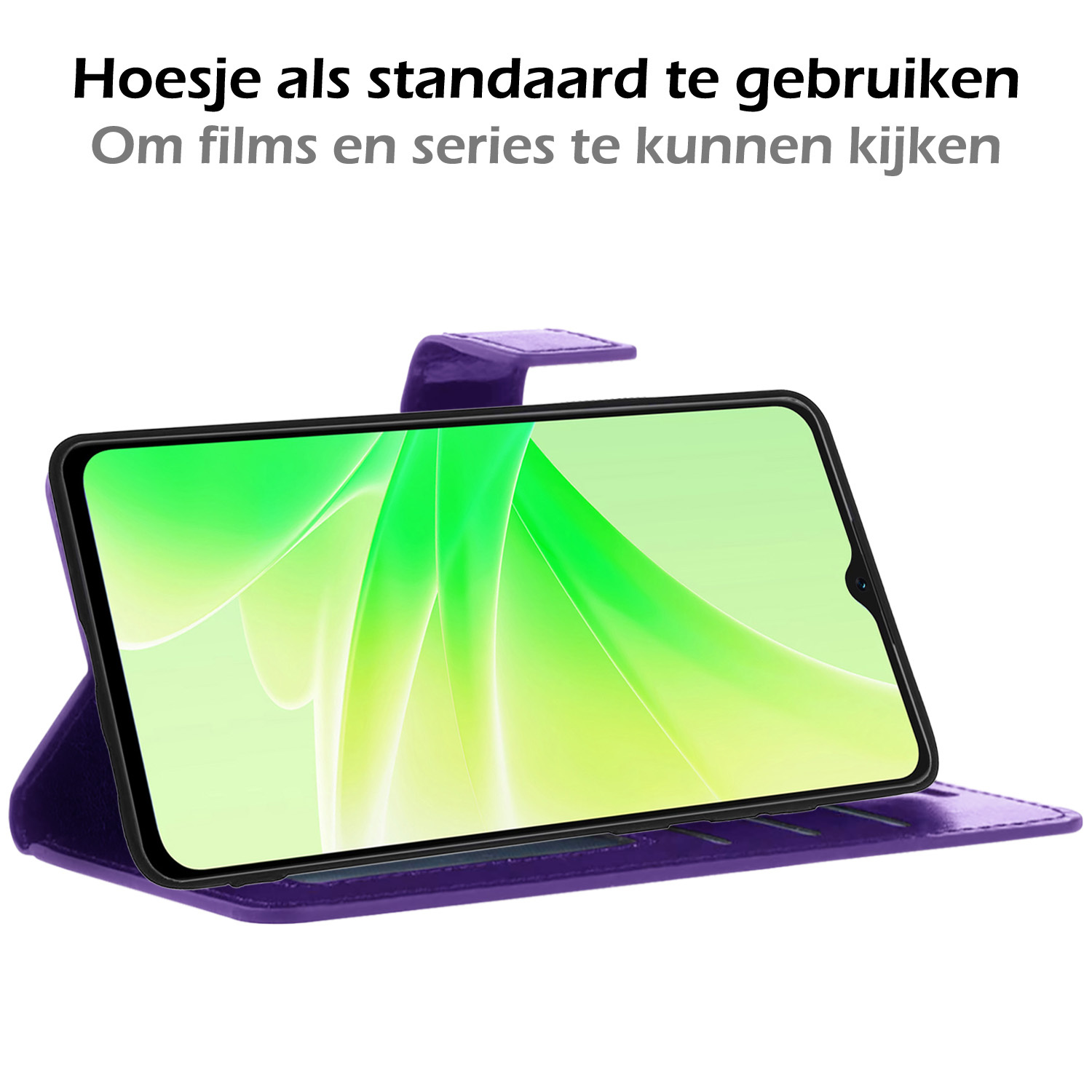 Nomfy Hoesje Geschikt voor OPPO A17 Hoes Bookcase Flipcase Book Cover - Hoes Geschikt voor OPPO A17 Hoesje Book Case - Paars