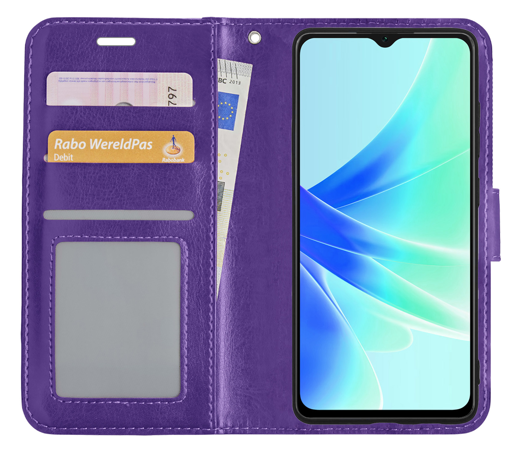 BASEY. Hoes Geschikt voor OPPO A57s Hoesje Bookcase Hoes Flip Case Book Cover - Hoesje Geschikt voor OPPO A57s Hoes Book Case Hoesje - Paars
