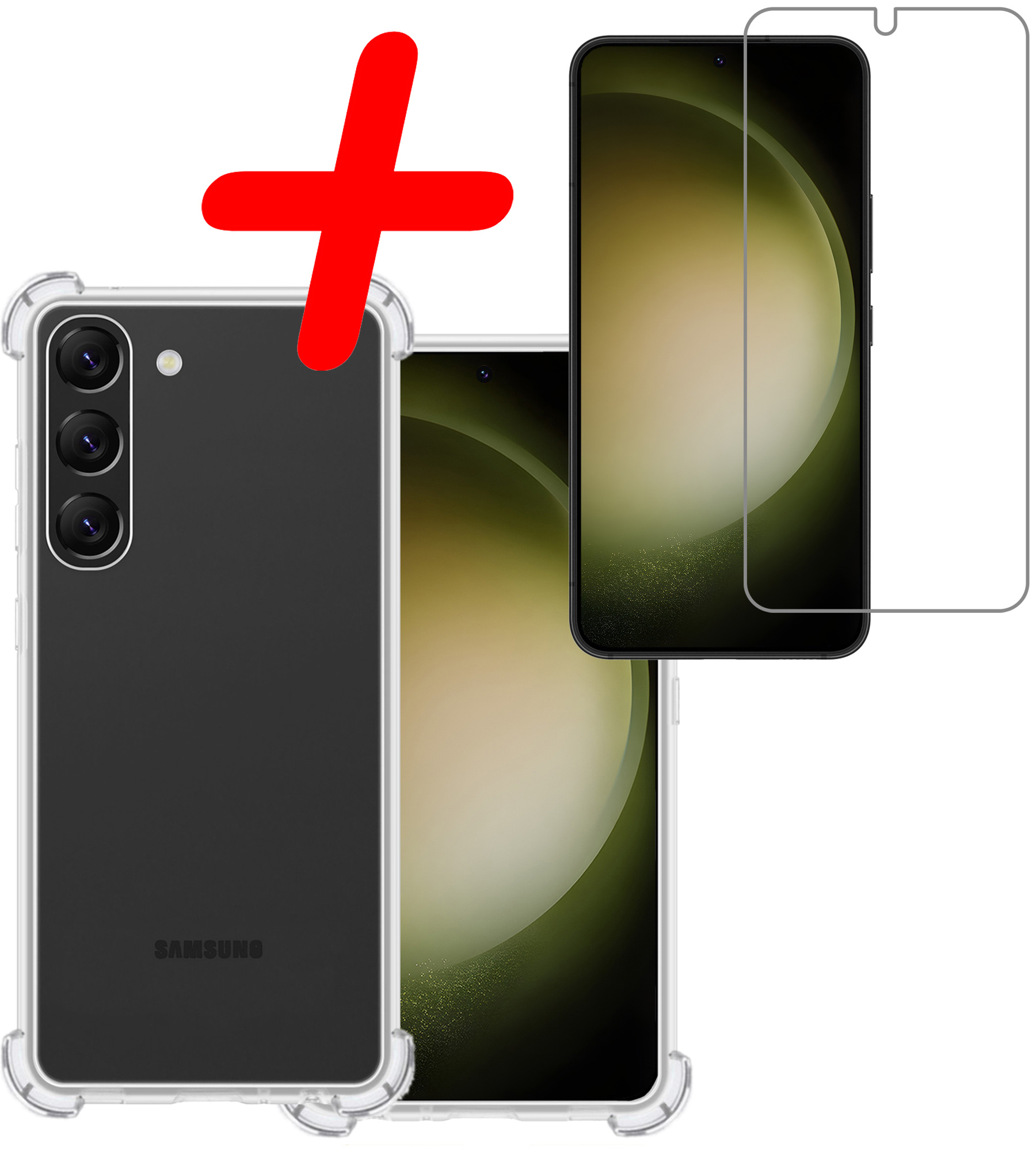 BASEY. Hoes Geschikt voor Samsung S23 Plus Hoesje Shock Proof Case Hoes Siliconen Met Screenprotector - Hoesje Geschikt voor Samsung Galaxy S23 Plus Hoes Cover Shockproof - Transparant