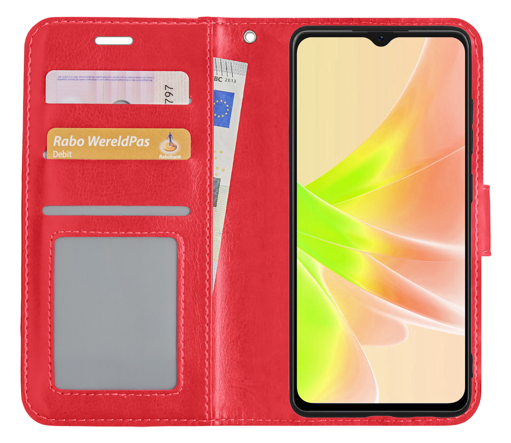 NoXx Hoes Geschikt voor OPPO A57s Hoesje Book Case Hoes Flip Cover Wallet Bookcase - Rood