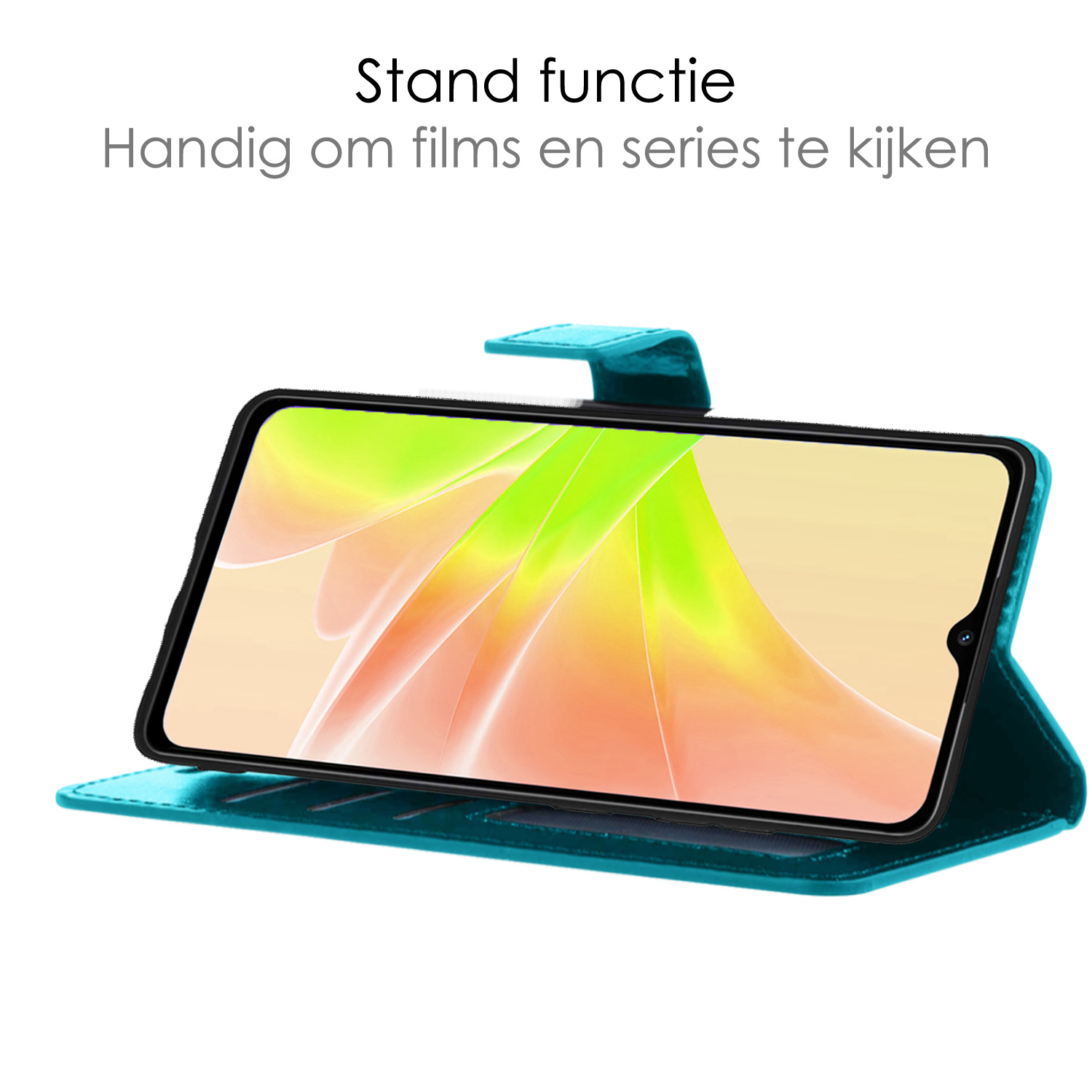 Hoes Geschikt voor OPPO A57s Hoesje Book Case Hoes Flip Cover Wallet Bookcase - Turquoise