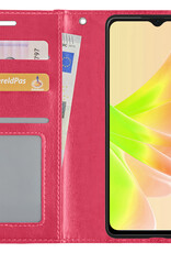 NoXx Hoes Geschikt voor OPPO A57 Hoesje Book Case Hoes Flip Cover Wallet Bookcase - Donkerroze