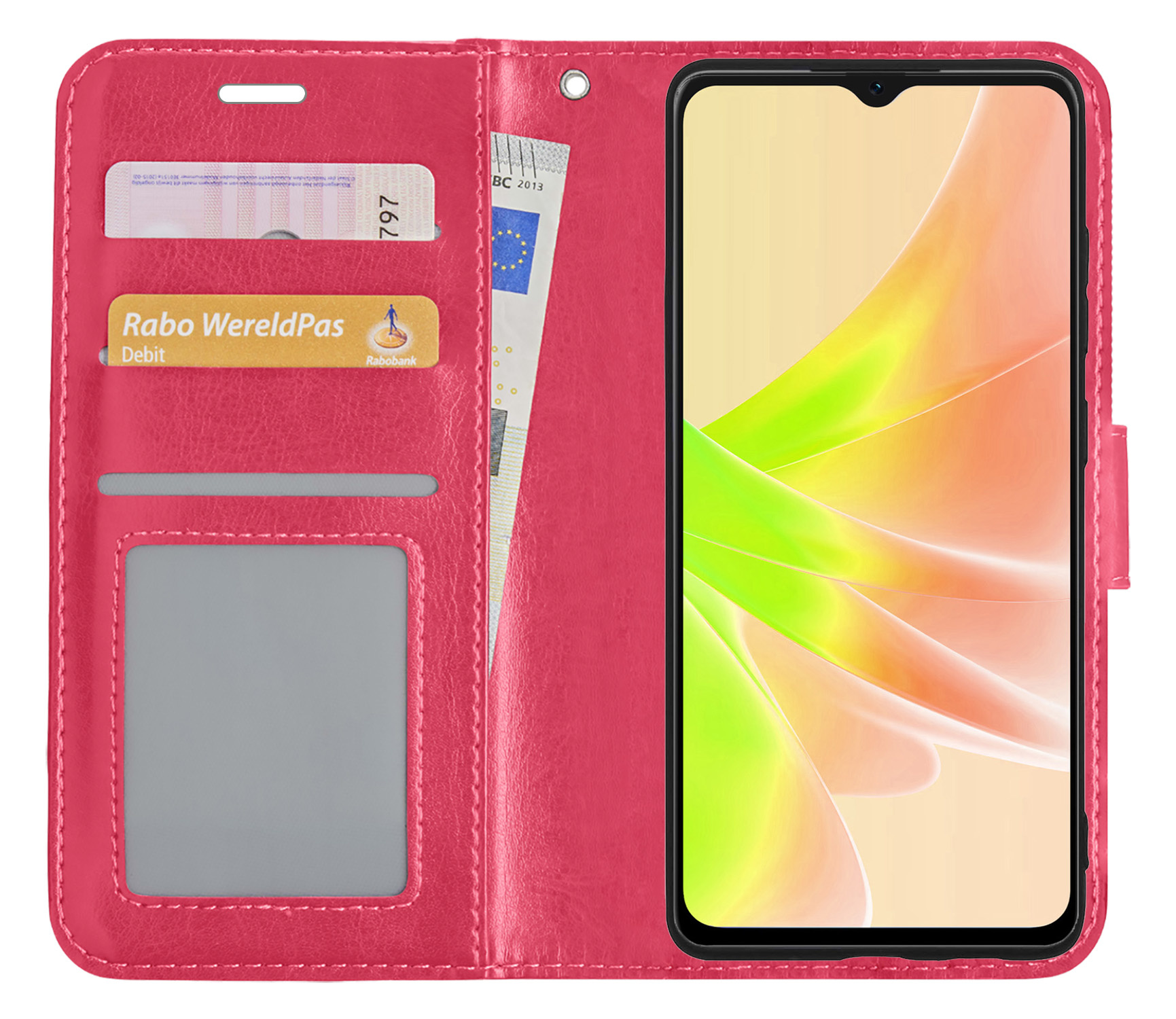 NoXx Hoes Geschikt voor OPPO A57 Hoesje Book Case Hoes Flip Cover Wallet Bookcase - Donkerroze
