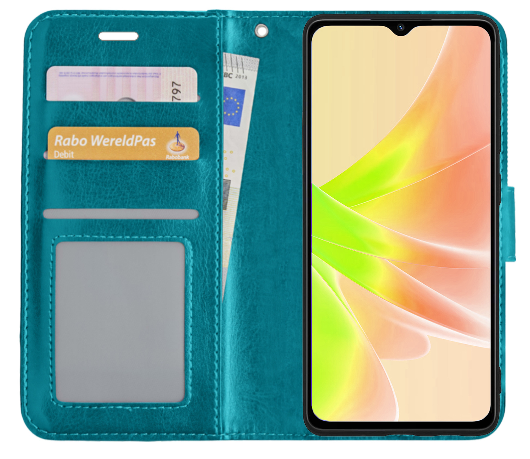 NoXx Hoes Geschikt voor OPPO A57 Hoesje Book Case Hoes Flip Cover Wallet Bookcase - Turquoise