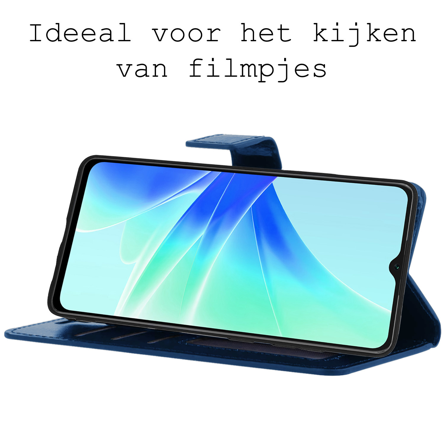 BASEY. Hoes Geschikt voor OPPO A17 Hoesje Bookcase Hoes Flip Case Book Cover Met Screenprotector - Hoesje Geschikt voor OPPO A17 Hoes Book Case Hoesje - Donkerblauw