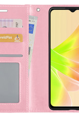 NoXx Hoes Geschikt voor OPPO A17 Hoesje Book Case Hoes Flip Cover Wallet Bookcase Met 2x Screenprotector - Lichtroze