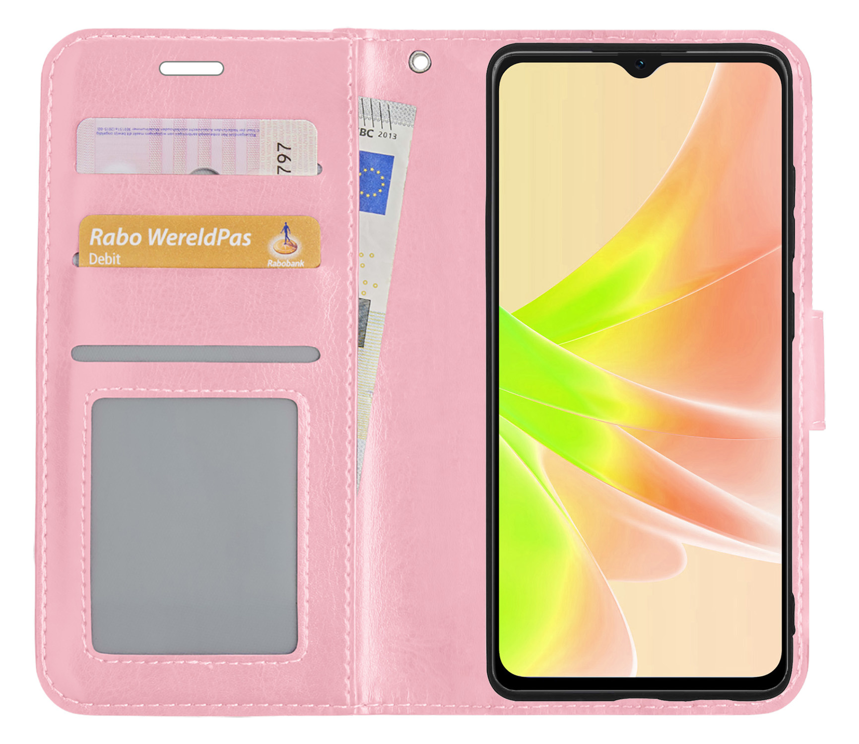 NoXx Hoes Geschikt voor OPPO A17 Hoesje Book Case Hoes Flip Cover Wallet Bookcase Met 2x Screenprotector - Lichtroze