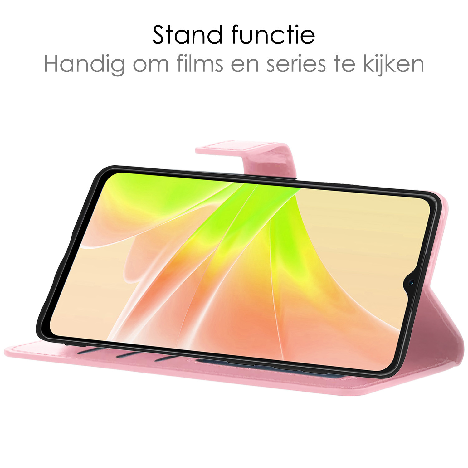 NoXx Hoes Geschikt voor OPPO A17 Hoesje Book Case Hoes Flip Cover Wallet Bookcase Met 2x Screenprotector - Lichtroze