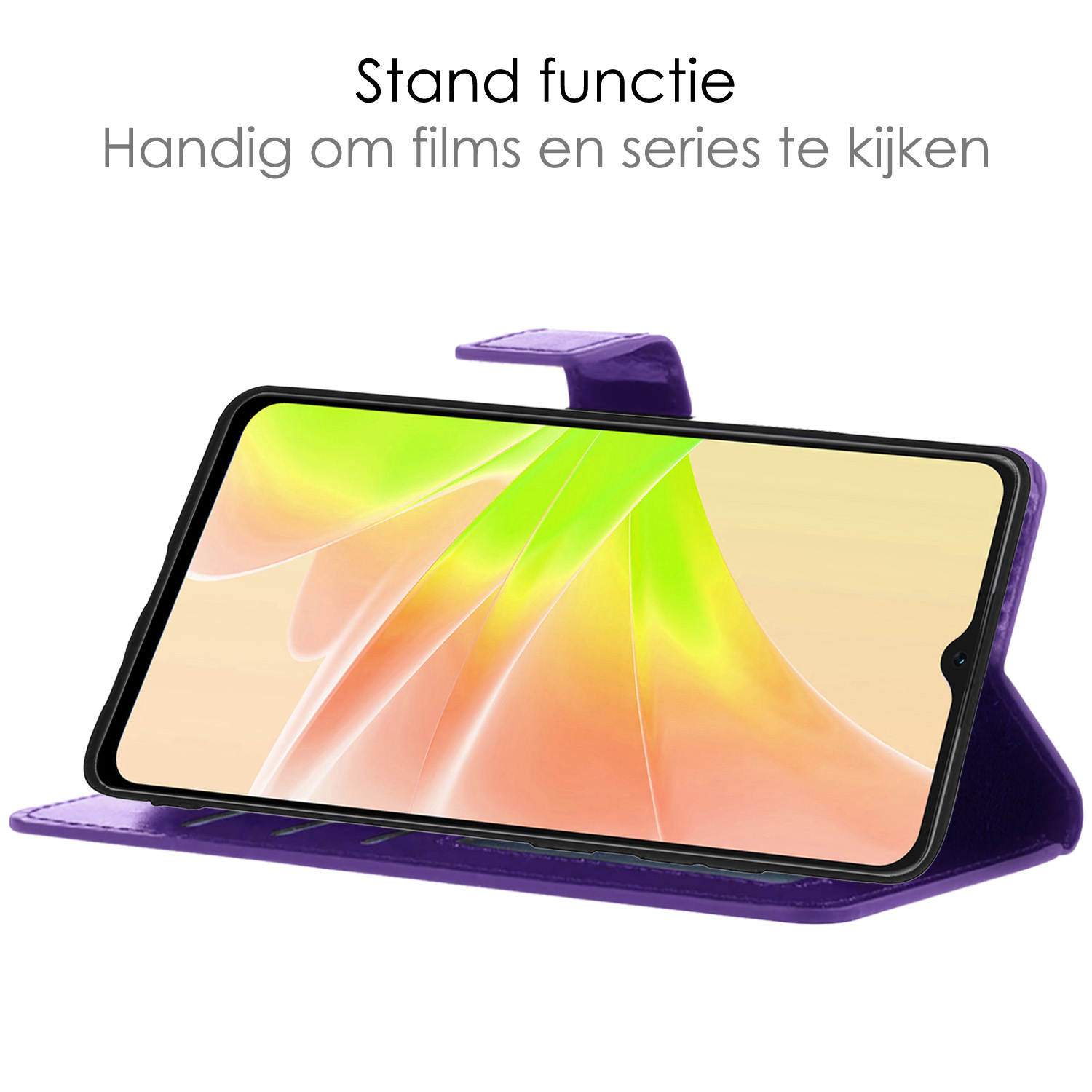 NoXx Hoes Geschikt voor OPPO A17 Hoesje Book Case Hoes Flip Cover Wallet Bookcase Met 2x Screenprotector - Paars