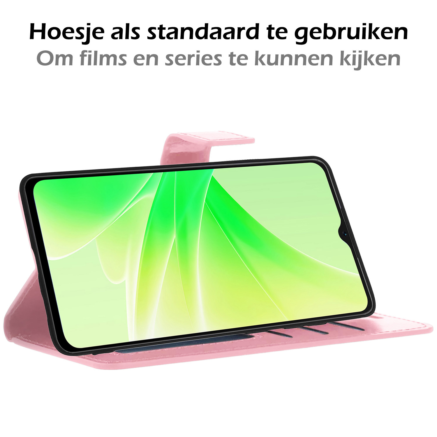 Nomfy OPPO A17 Hoes Bookcase Flipcase Book Cover Met Screenprotector - OPPO A17 Hoesje Book Case - Lichtroze
