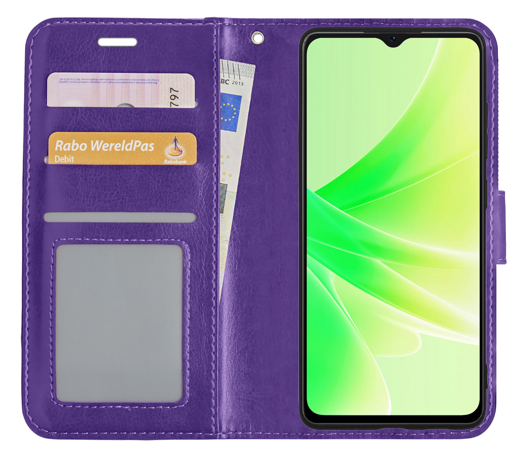 Nomfy Hoesje Geschikt voor OPPO A17 Hoes Bookcase Flipcase Book Cover Met Screenprotector - Hoes Geschikt voor OPPO A17 Hoesje Book Case - Paars