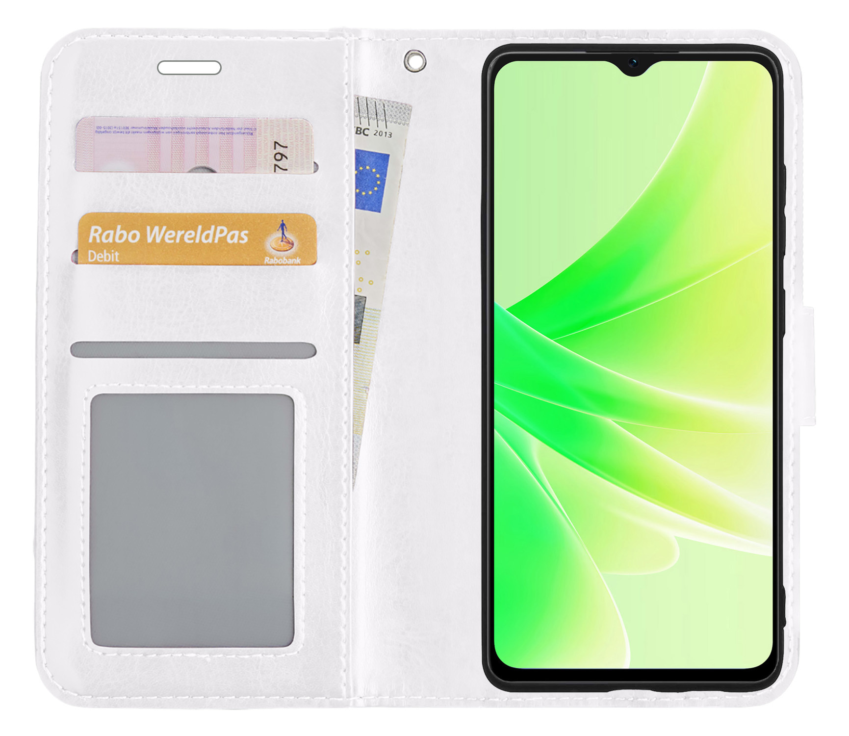 Nomfy Hoesje Geschikt voor OPPO A17 Hoes Bookcase Flipcase Book Cover Met Screenprotector - Hoes Geschikt voor OPPO A17 Hoesje Book Case - Wit