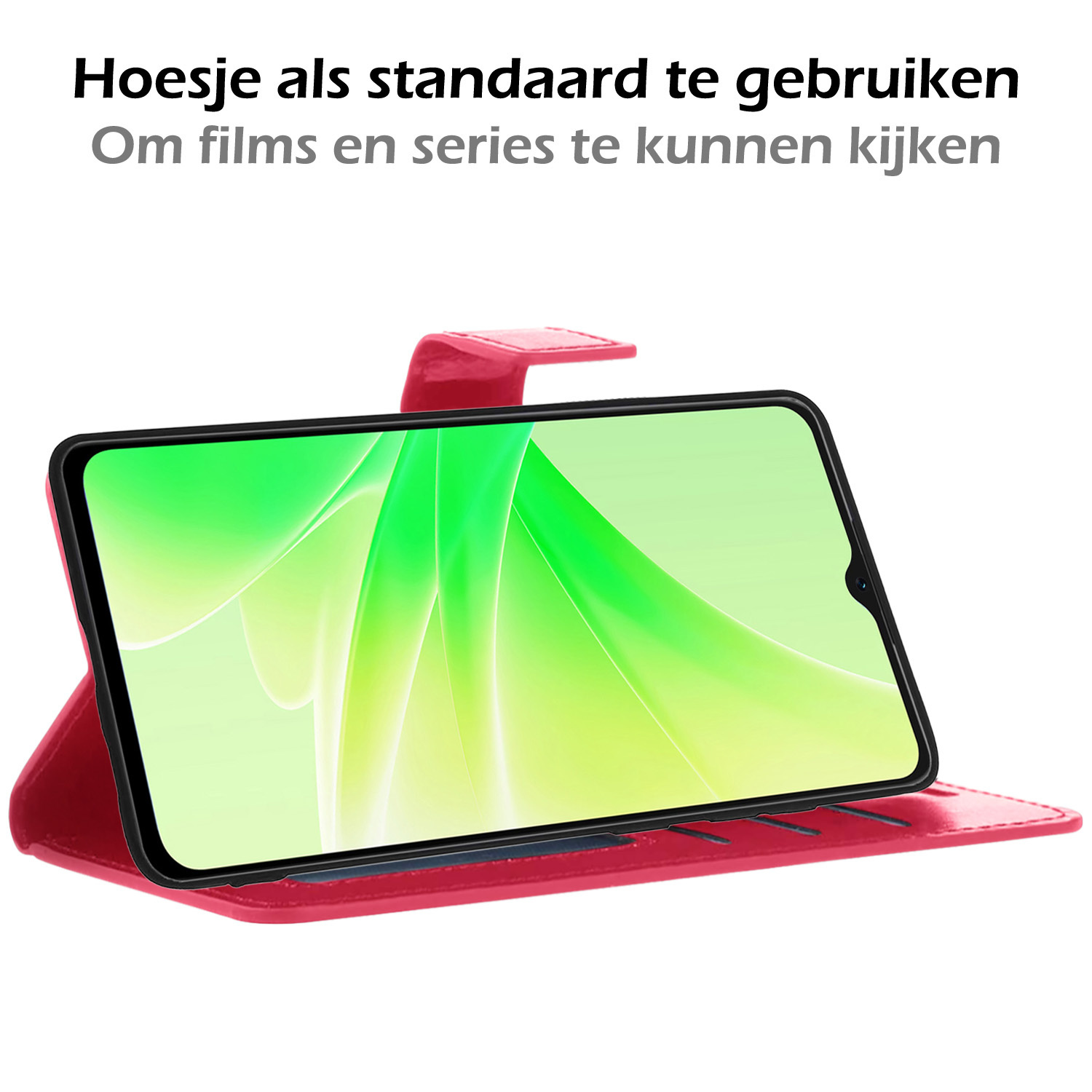Nomfy OPPO A17 Hoes Bookcase Flipcase Book Cover Met 2x Screenprotector - OPPO A17 Hoesje Book Case - Donker Roze