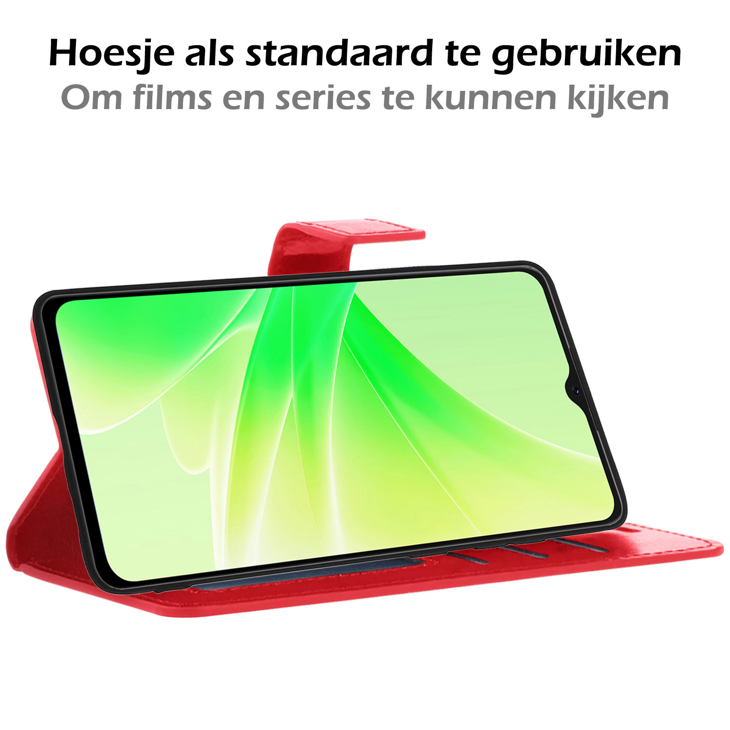 Nomfy Hoesje Geschikt voor OPPO A17 Hoes Bookcase Flipcase Book Cover Met 2x Screenprotector - Hoes Geschikt voor OPPO A17 Hoesje Book Case - Rood