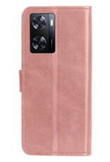 BASEY. Hoes Geschikt voor OPPO A57 Hoesje Bookcase Hoes Flip Case Book Cover Met Screenprotector - Hoesje Geschikt voor OPPO A57 Hoes Book Case Hoesje - Rosé goud