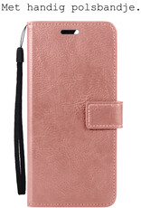 BASEY. Hoes Geschikt voor OPPO A57 Hoesje Bookcase Hoes Flip Case Book Cover Met Screenprotector - Hoesje Geschikt voor OPPO A57 Hoes Book Case Hoesje - Rosé goud