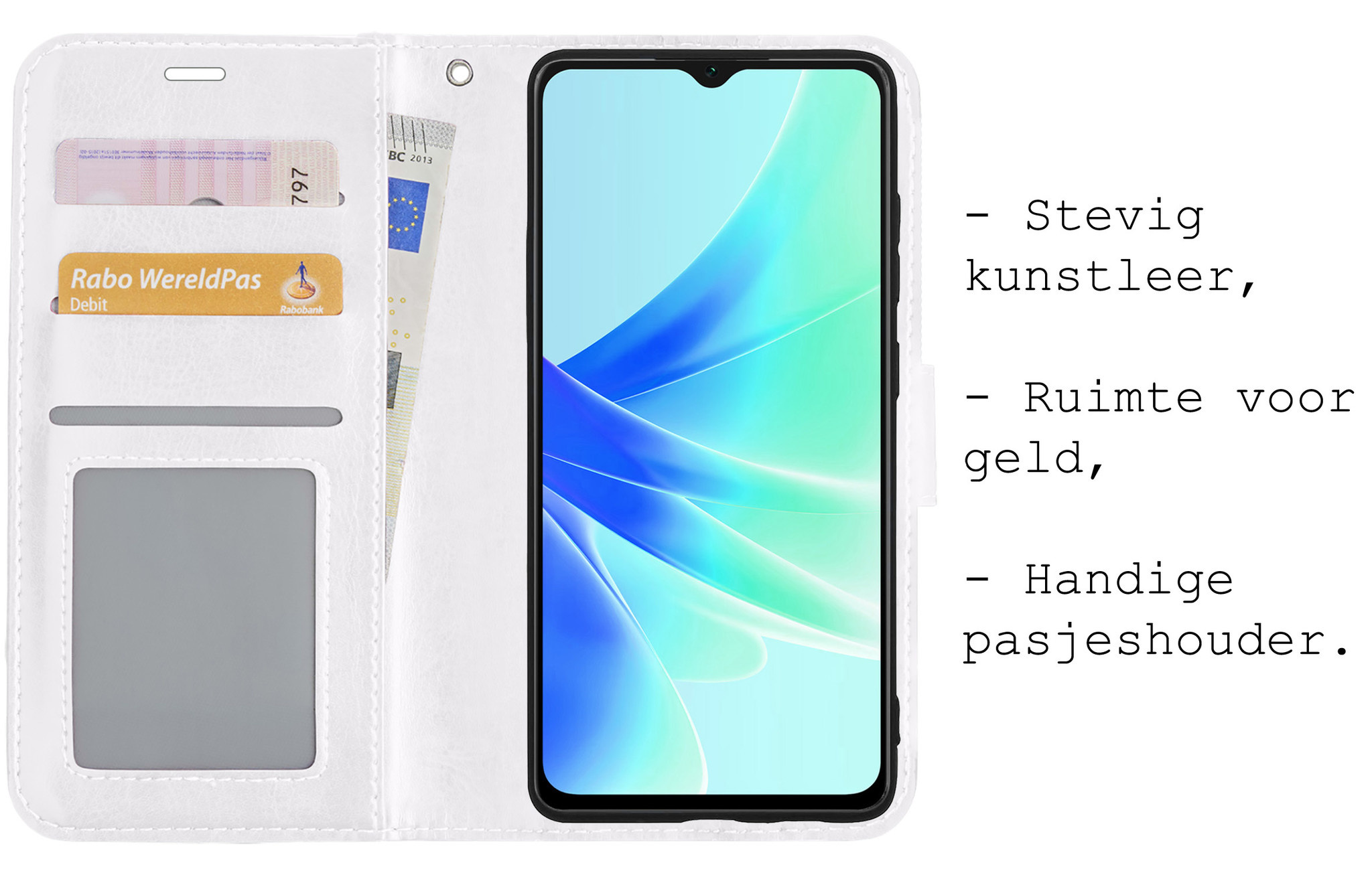 BASEY. Hoes Geschikt voor OPPO A57 Hoesje Bookcase Hoes Flip Case Book Cover Met Screenprotector - Hoesje Geschikt voor OPPO A57 Hoes Book Case Hoesje - Wit