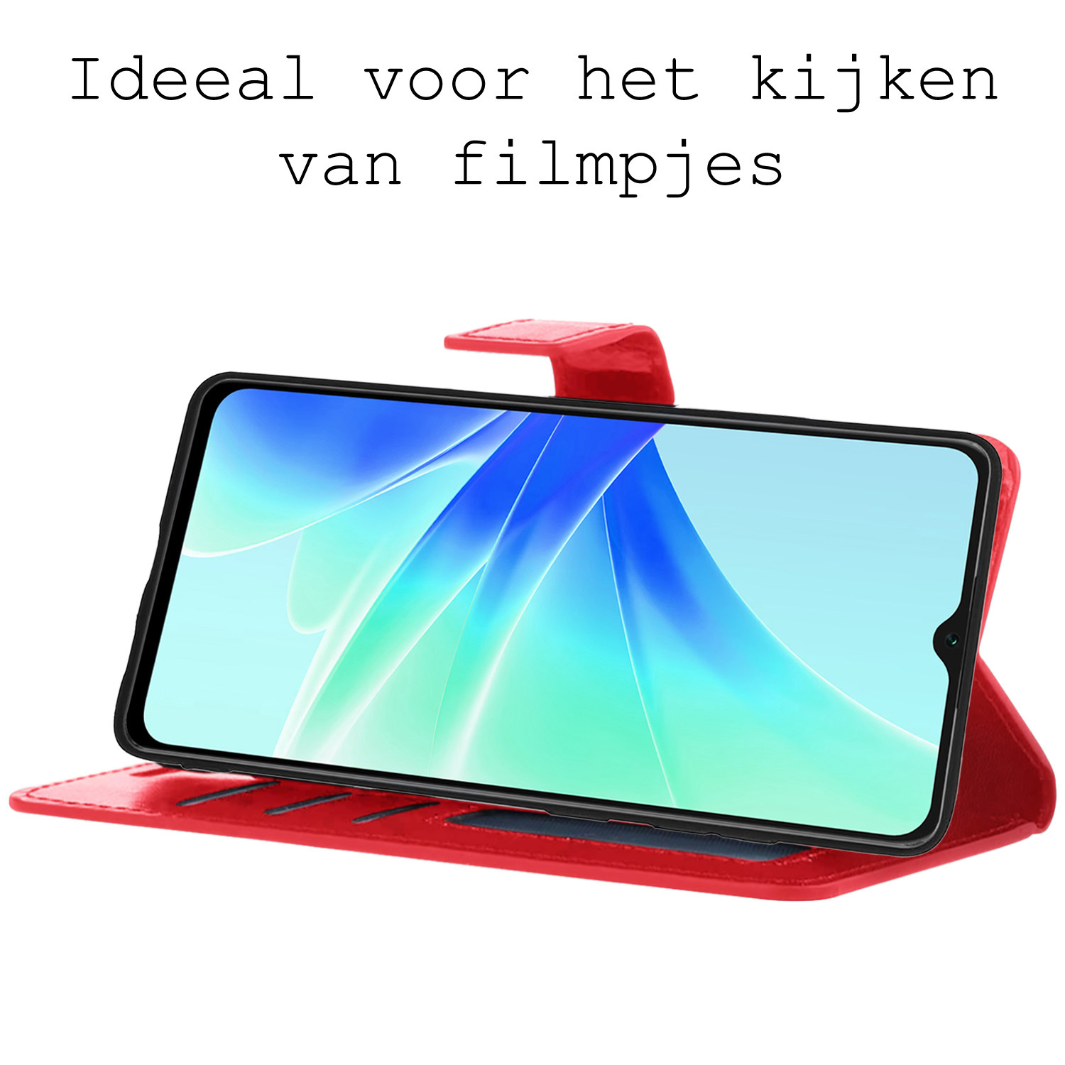 BASEY. Hoes Geschikt voor OPPO A57 Hoesje Bookcase Hoes Flip Case Book Cover Met 2x Screenprotector - Hoesje Geschikt voor OPPO A57 Hoes Book Case Hoesje - Rood