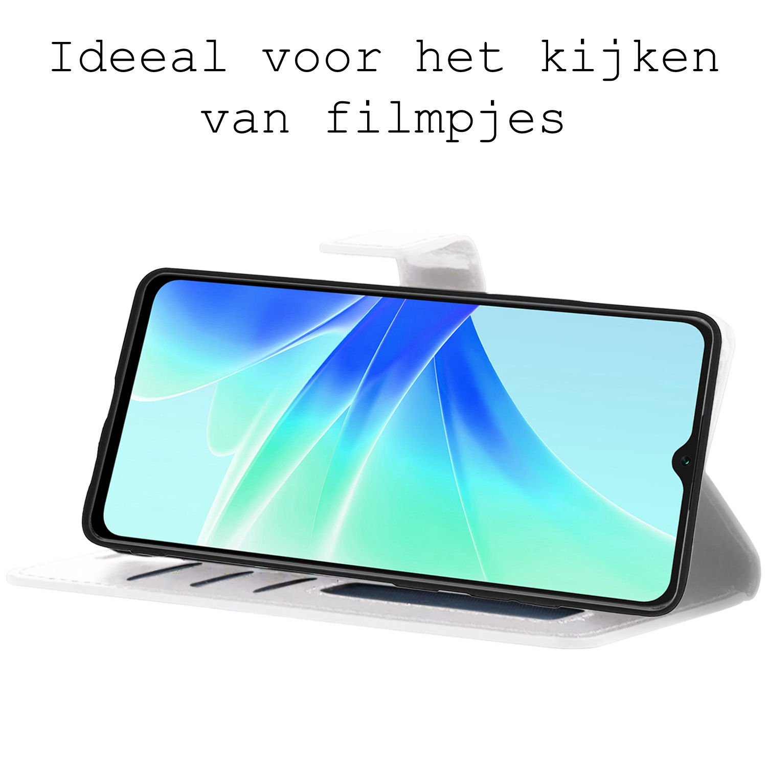 BASEY. Hoes Geschikt voor OPPO A57 Hoesje Bookcase Hoes Flip Case Book Cover Met 2x Screenprotector - Hoesje Geschikt voor OPPO A57 Hoes Book Case Hoesje - Wit