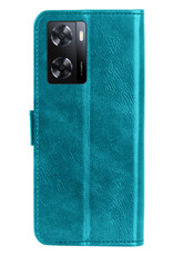 Hoes Geschikt voor OPPO A57 Hoesje Book Case Hoes Flip Cover Wallet Bookcase Met 2x Screenprotector - Turquoise