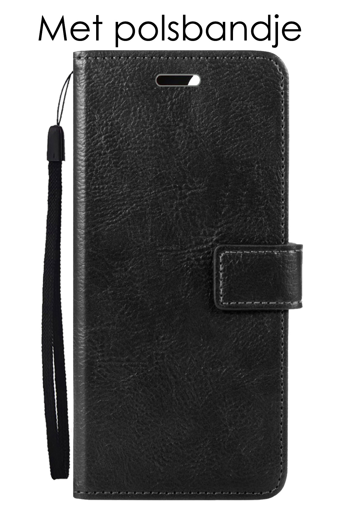 Hoes Geschikt voor OPPO A57 Hoesje Book Case Hoes Flip Cover Wallet Bookcase Met 2x Screenprotector - Zwart