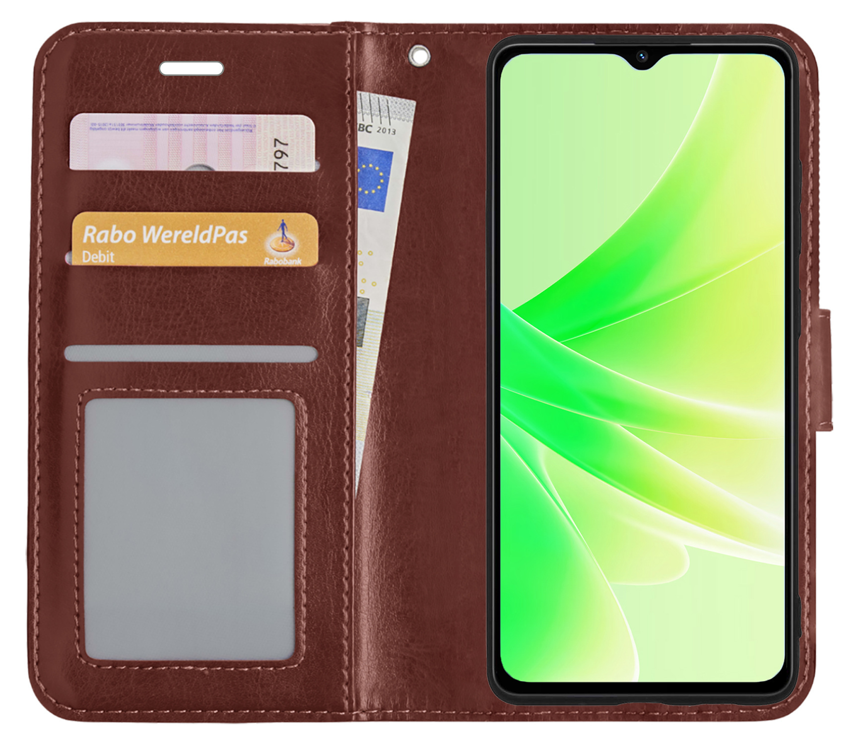 Nomfy Hoesje Geschikt voor OPPO A57 Hoes Bookcase Flipcase Book Cover Met 2x Screenprotector - Hoes Geschikt voor OPPO A57 Hoesje Book Case - Bruin
