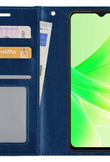 Nomfy Hoesje Geschikt voor OPPO A57 Hoes Bookcase Flipcase Book Cover Met 2x Screenprotector - Hoes Geschikt voor OPPO A57 Hoesje Book Case - Donkerblauw
