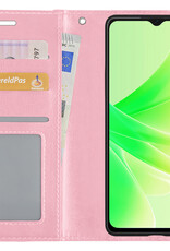 Nomfy Hoesje Geschikt voor OPPO A57 Hoes Bookcase Flipcase Book Cover Met 2x Screenprotector - Hoes Geschikt voor OPPO A57 Hoesje Book Case - Lichtroze