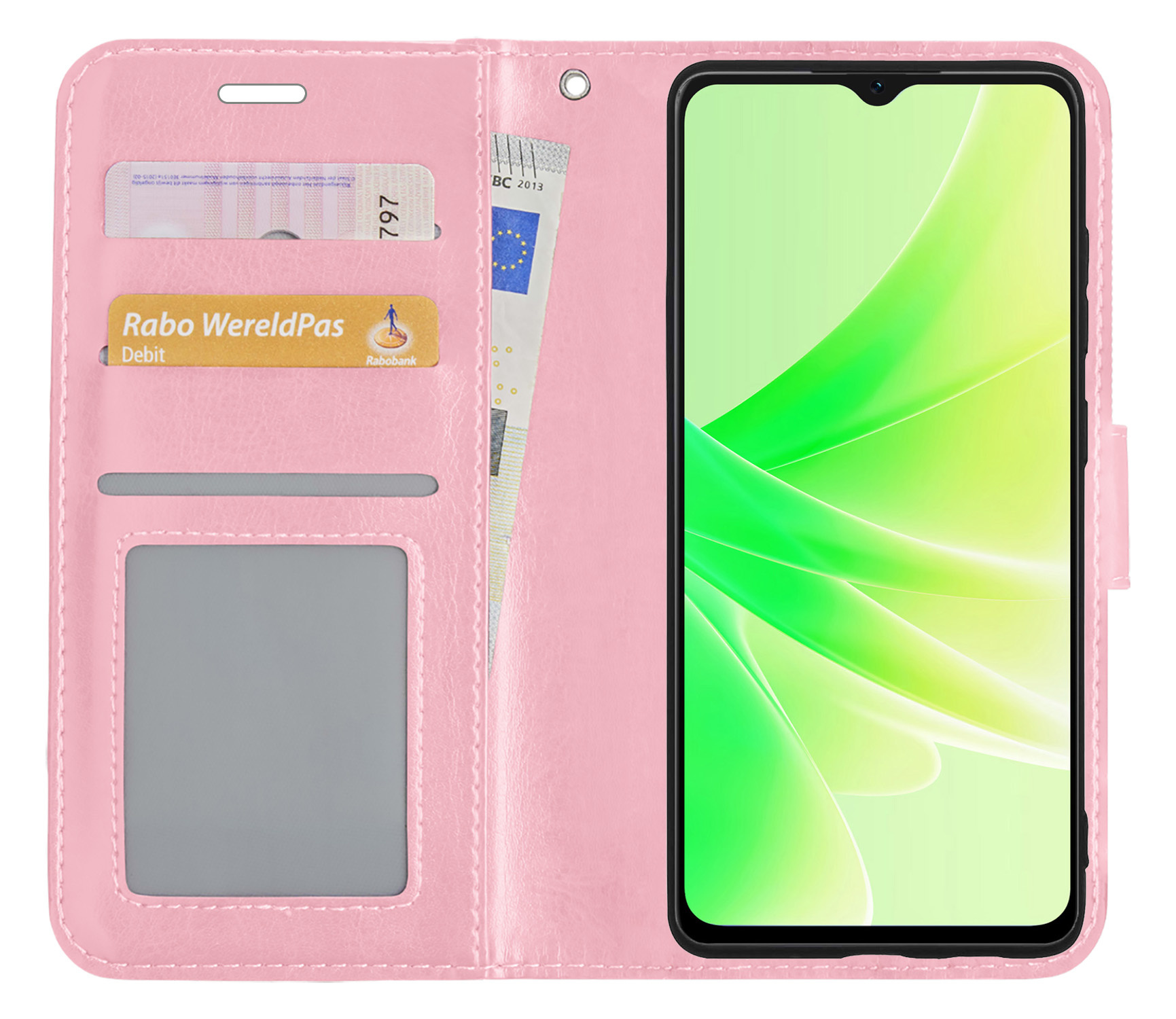 Nomfy Hoesje Geschikt voor OPPO A57 Hoes Bookcase Flipcase Book Cover Met 2x Screenprotector - Hoes Geschikt voor OPPO A57 Hoesje Book Case - Lichtroze