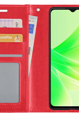Nomfy Hoesje Geschikt voor OPPO A57 Hoes Bookcase Flipcase Book Cover Met 2x Screenprotector - Hoes Geschikt voor OPPO A57 Hoesje Book Case - Rood