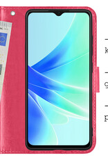 BASEY. Hoes Geschikt voor OPPO A57s Hoesje Bookcase Hoes Flip Case Book Cover Met Screenprotector - Hoesje Geschikt voor OPPO A57s Hoes Book Case Hoesje - Donkerroze