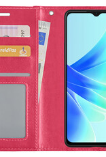 BASEY. Hoes Geschikt voor OPPO A57s Hoesje Bookcase Hoes Flip Case Book Cover Met Screenprotector - Hoesje Geschikt voor OPPO A57s Hoes Book Case Hoesje - Donkerroze