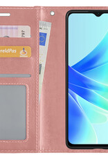 BASEY. Hoes Geschikt voor OPPO A57s Hoesje Bookcase Hoes Flip Case Book Cover Met Screenprotector - Hoesje Geschikt voor OPPO A57s Hoes Book Case Hoesje - Rosé goud