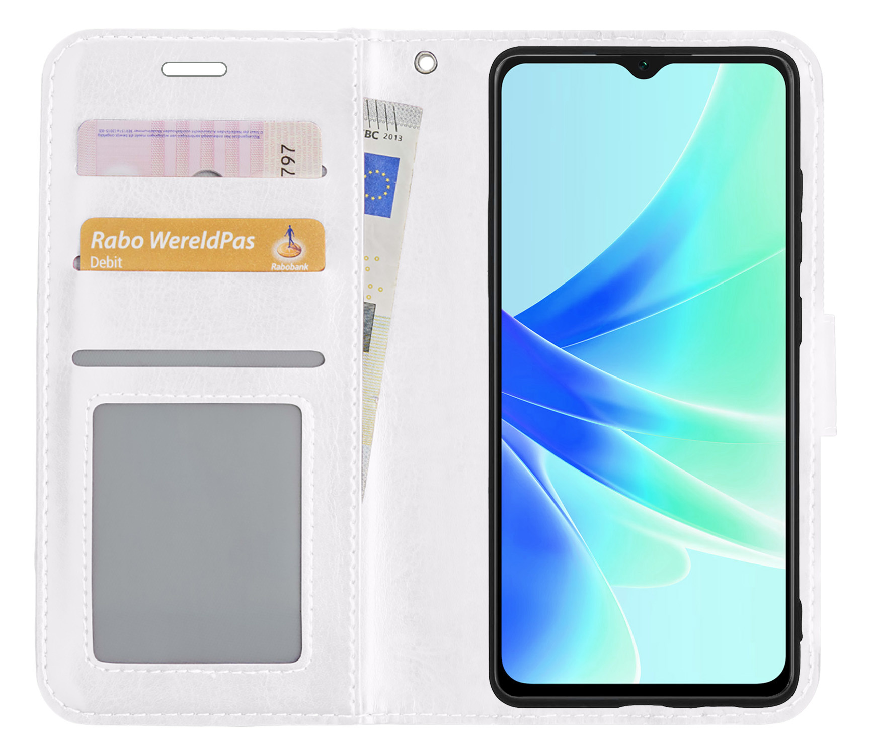 BASEY. Hoes Geschikt voor OPPO A57s Hoesje Bookcase Hoes Flip Case Book Cover Met Screenprotector - Hoesje Geschikt voor OPPO A57s Hoes Book Case Hoesje - Wit