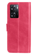 BASEY. Hoes Geschikt voor OPPO A57s Hoesje Bookcase Hoes Flip Case Book Cover Met 2x Screenprotector - Hoesje Geschikt voor OPPO A57s Hoes Book Case Hoesje - Donkerroze