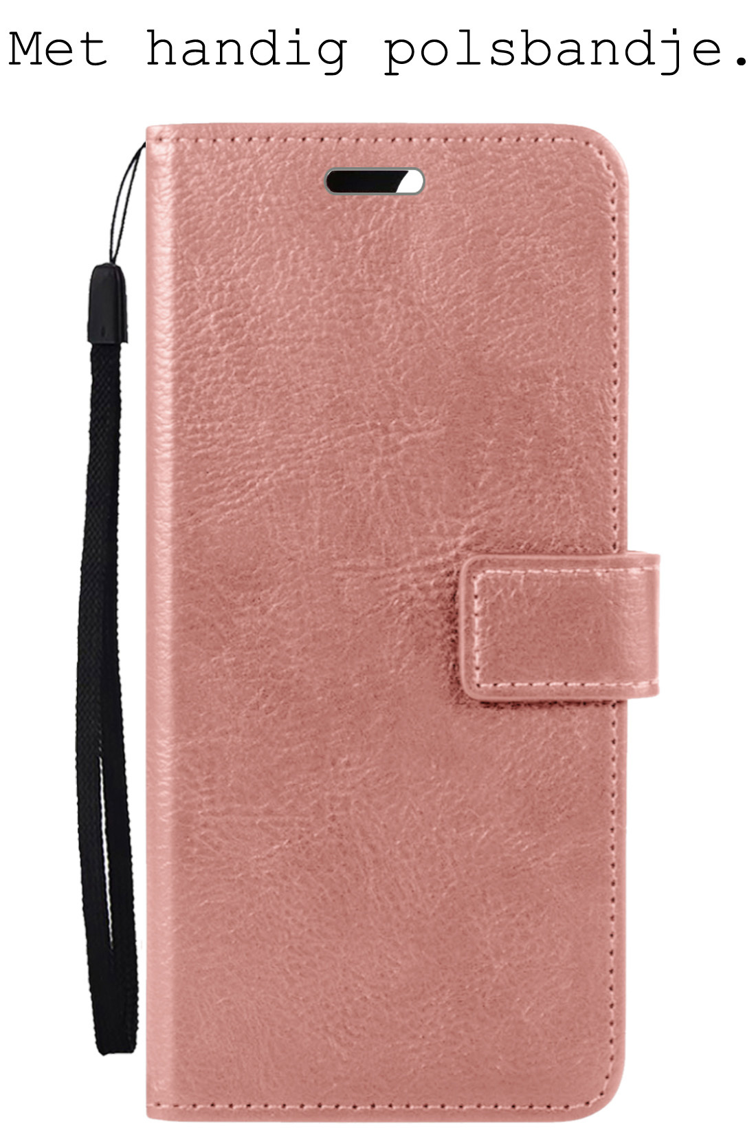 BASEY. Hoes Geschikt voor OPPO A57s Hoesje Bookcase Hoes Flip Case Book Cover Met 2x Screenprotector - Hoesje Geschikt voor OPPO A57s Hoes Book Case Hoesje - Rosé goud