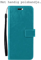 BASEY. Hoes Geschikt voor OPPO A57s Hoesje Bookcase Hoes Flip Case Book Cover Met 2x Screenprotector - Hoesje Geschikt voor OPPO A57s Hoes Book Case Hoesje - Turquoise