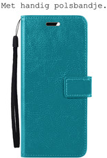 Hoes Geschikt voor OPPO A57s Hoesje Bookcase Hoes Flip Case Book Cover Met 2x Screenprotector - Hoesje Geschikt voor OPPO A57s Hoes Book Case Hoesje - Turquoise