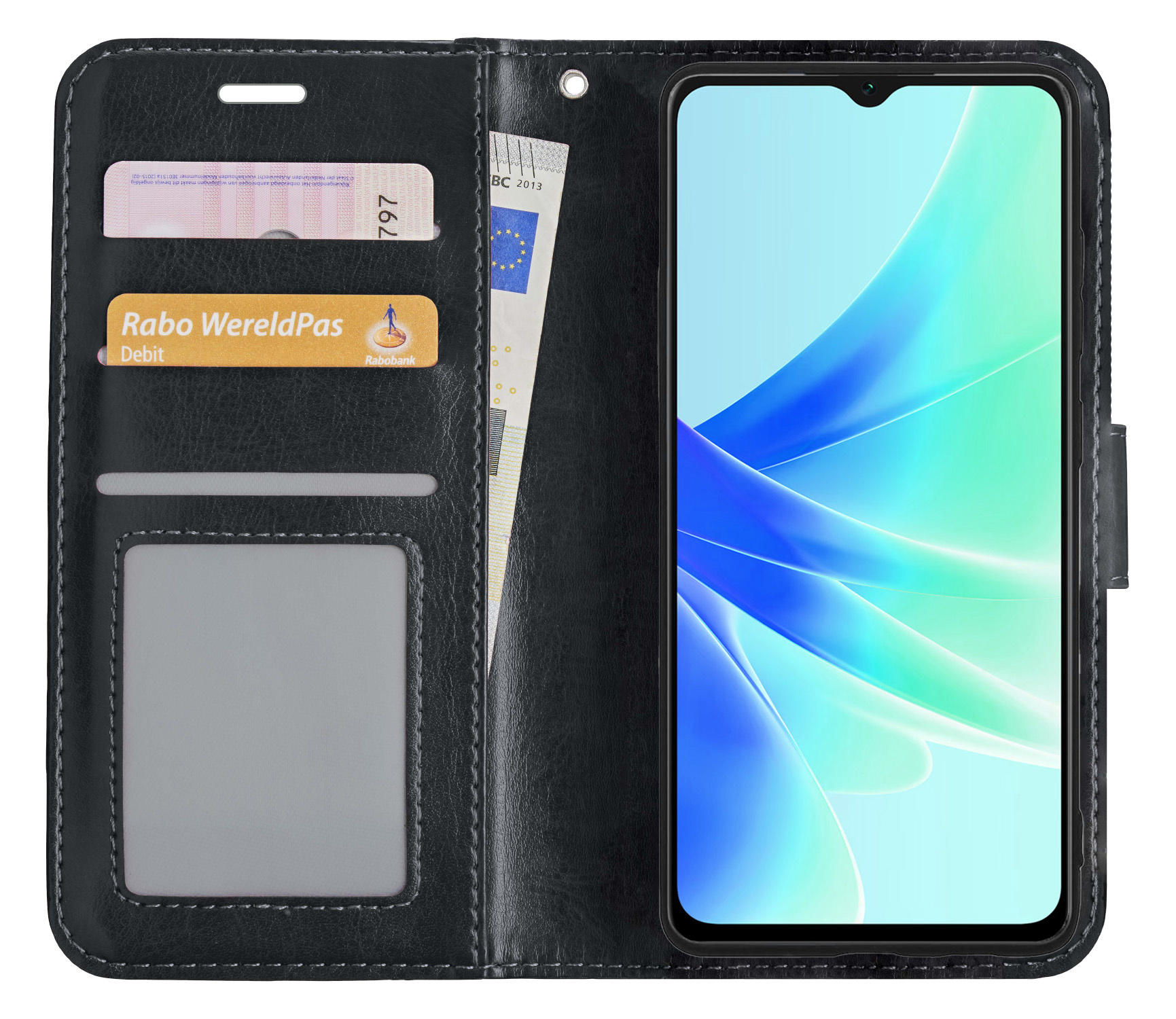 BASEY. Hoes Geschikt voor OPPO A57s Hoesje Bookcase Hoes Flip Case Book Cover Met 2x Screenprotector - Hoesje Geschikt voor OPPO A57s Hoes Book Case Hoesje - Zwart